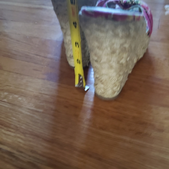 Jessica Simpson pink floral canvas peep toe 5 inch wedge sandals sz 10 - Picture 6 of 7